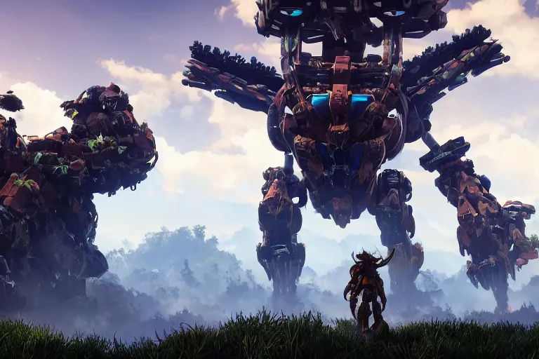 Image similar to watcher machine mecha animal beast robot of horizon forbidden west horizon zero dawn bioluminiscence global illumination ray tracing hdr fanart arstation by sung choi and eric pfeiffer and gabriel garza and casper konefal