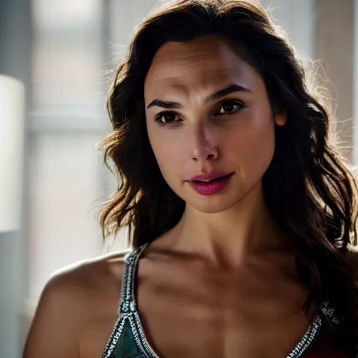 Prompt: Gal Gadot for Victoria Secret, XF IQ4, f/1.4, ISO 200, 1/160s, 8K, Sense of Depth, color and contrast corrected, Nvidia AI, Dolby Vision, symmetrical balance, in-frame