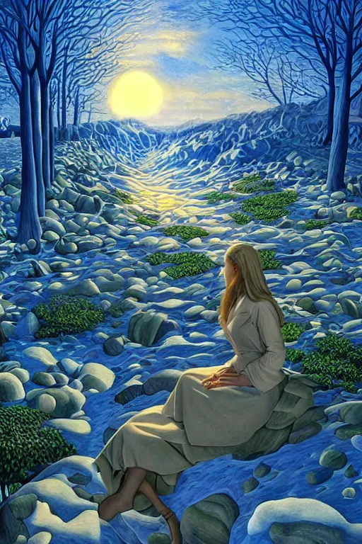 Image similar to a portrait painted by rob gonsalves, surrealistic, good light, magical atmosphere.