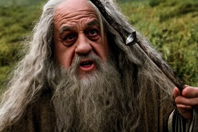 Image similar to Film still of Danny DeVito as Gandalf in the movie Lord of the Rings