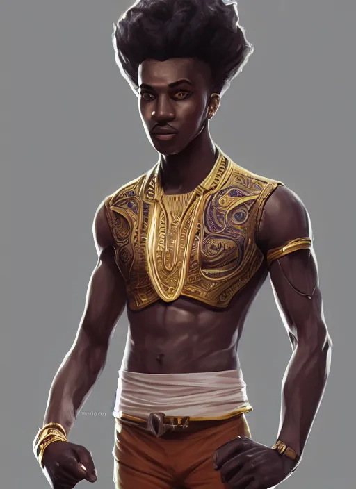 Prompt: a highly detailed illustration of attractive young african guy with flat top, wearing track and field suit, dramatic standing pose, intricate, elegant, highly detailed, centered, digital painting, artstation, concept art, smooth, sharp focus, league of legends concept art, wlop