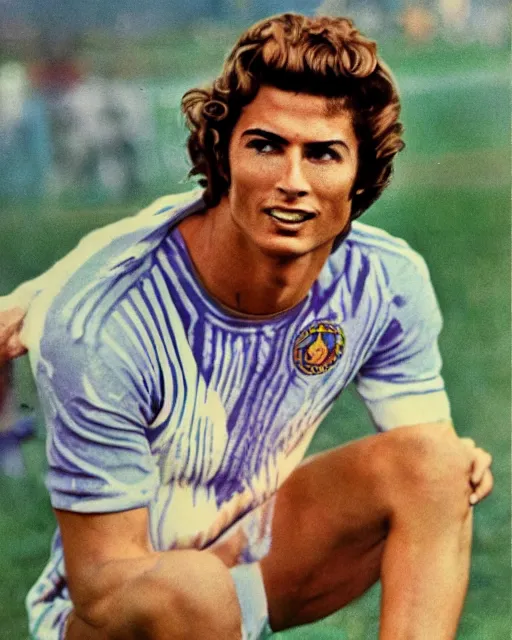 Prompt: a portrait of a 1 9 6 0 s hippie looking like cristiano ronaldo