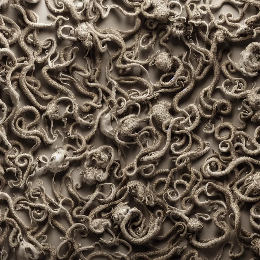 Image similar to a wideshreen photo of a huge cabinet full of octopuses cinematic lighting, silverplate, hyper realistic, very detailed, Octane render 8k