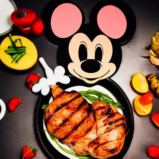 Image similar to Food photography award winning rotisserie grilled Mickey Mouse on a platter