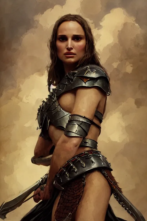 Image similar to natalie portman, legendary warrior, heroic, lord of the rings, tattoos, decorative ornaments, battle armor, by carl spitzweg, ismail inceoglu, vdragan bibin, hans thoma, greg rutkowski, alexandros pyromallis, perfect face, fine details, realistic shading photorealism