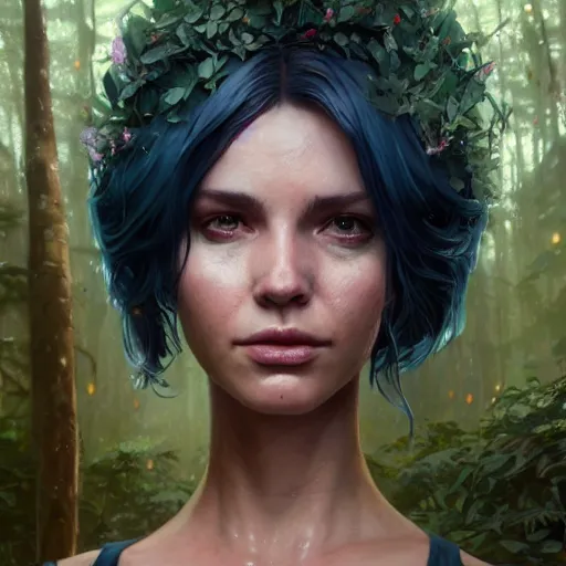 Image similar to highly detailed portrait, dryad, in gta v, stephen bliss, unreal engine, fantasy art by greg rutkowski, loish, rhads, ferdinand knab, makoto shinkai and lois van baarle, ilya kuvshinov, rossdraws, tom bagshaw, global illumination, radiant light, detailed and intricate environment