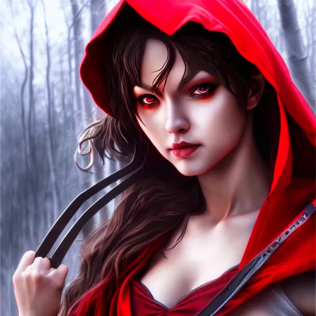 Prompt: beautiful!! red riding hood warrior artgerm highly detailed 8 k hdr smooth sharp focus high resolution award - winning photo photorealistic