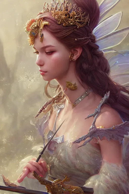 Image similar to fairy princess, highly detailed, d & d, fantasy, highly detailed, digital painting, trending on artstation, concept art, sharp focus, illustration, art by artgerm and greg rutkowski and fuji choko and viktoria gavrilenko and hoang lap