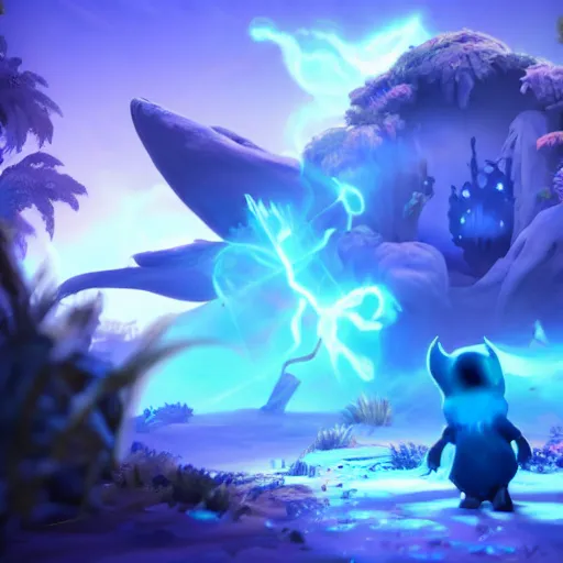 Image similar to 3 d ori and the will of the wisps game screenshot, vivid, unreal engine, 3 d rendered