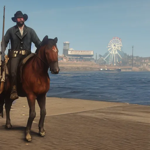 Prompt: arther morgan from red dead redemption 2 in los angeles pier