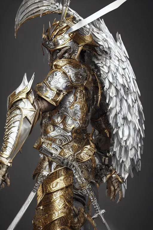 Prompt: a photo of 8k ultra realistic archangel, full body, diablo, intricate white and gold armor, sword, ornate, cinematic lighting, hyperrealistic, focused, high details, unreal engine 5, cinematic, Trending on artstation, artstationHD, artstationHQ, 4k, 8k