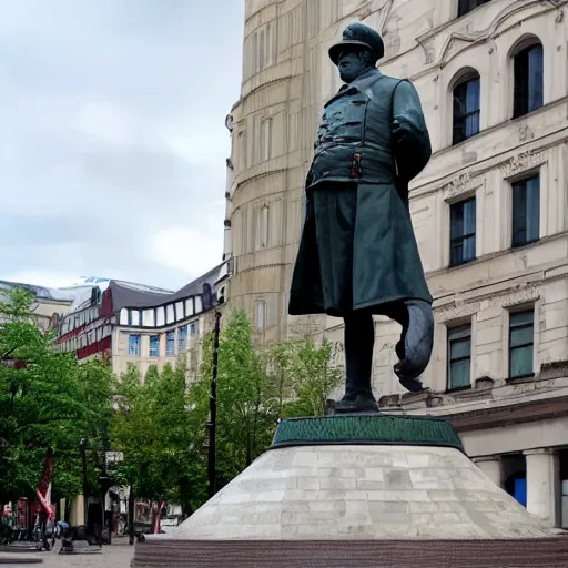 Image similar to a statue of otto von bismarck in the middle of a city square in america.