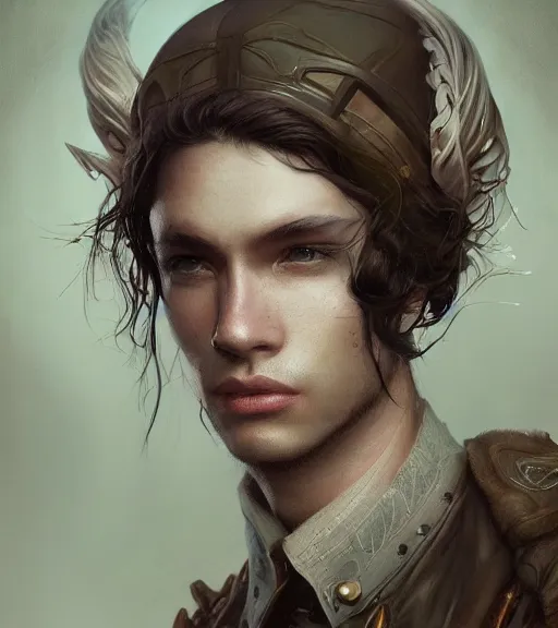 Image similar to portrait of male ranger, WLOP, James Jean, tom bagshaw, rococo, trending on artstation, glossy eyes, face, fantasy, intricate, elegant, highly detailed, digital painting, concept art, smooth, sharp focus, illustration, cinematic lighting, hyper realism, octane render, 8k, hyper detailed.