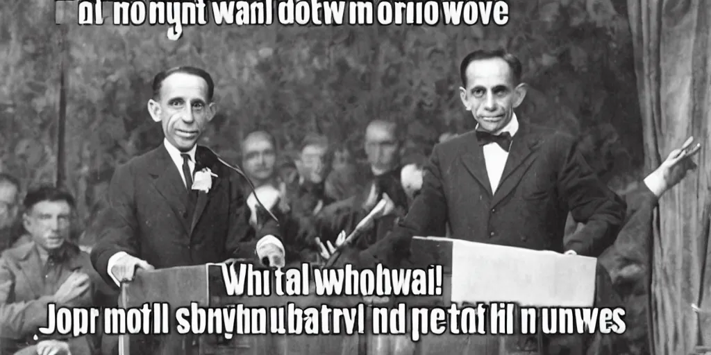 Prompt: Cute Bunny as Joseph Goebbels giving Total War speech