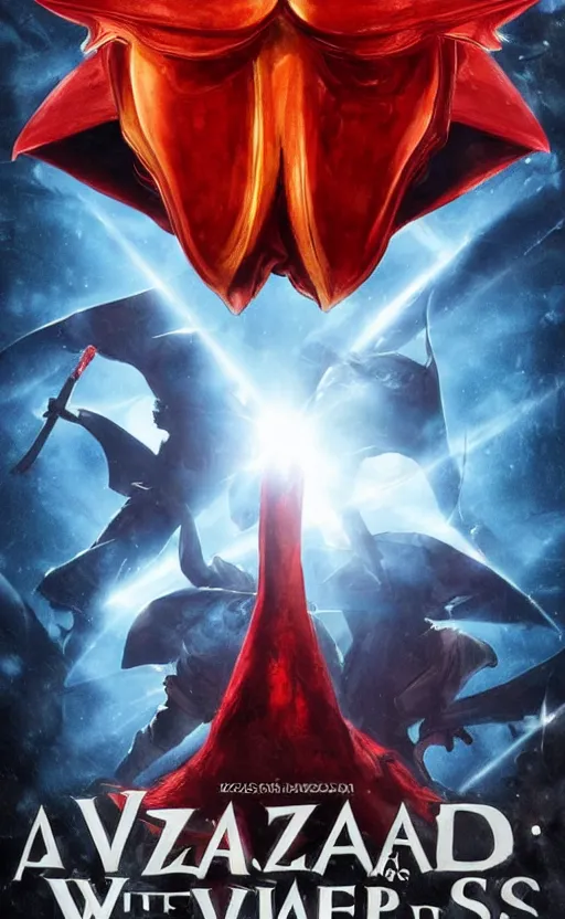 Image similar to a mind - blowing, epic movie poster, depicting a war between red and blue fantasy style wizards, wearing wizard hats, magic, cinematic, dnd, high quality