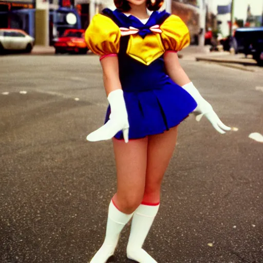 Image similar to George Costanza dressed as Sailor Moon, 35mm film