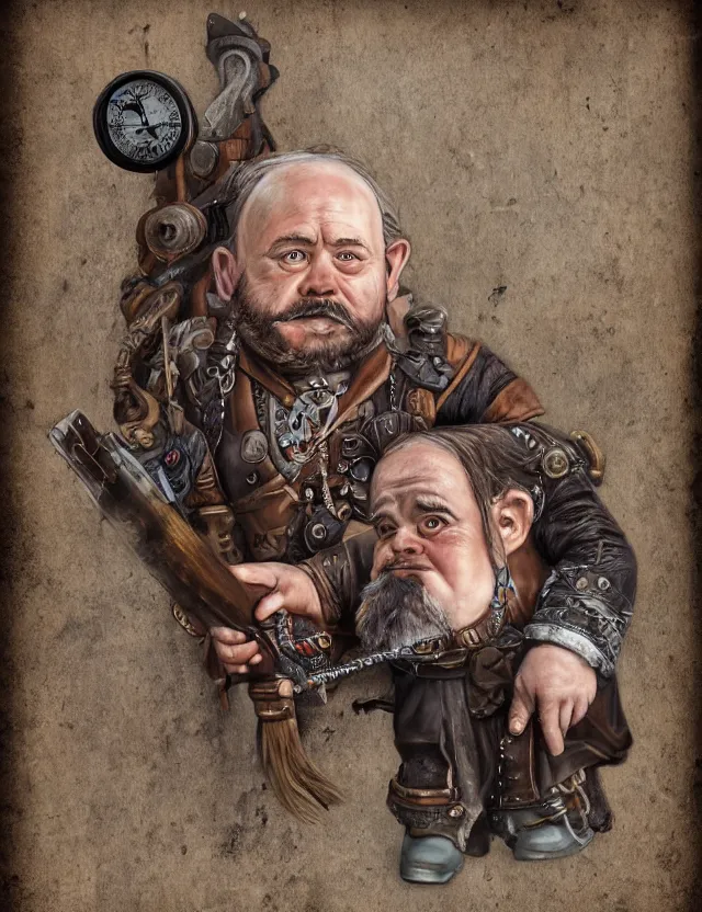 Prompt: dwarf in black hills with shotgun steampunk, realistic portrait