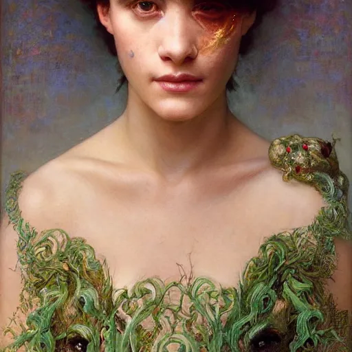 Image similar to epic masterpiece full body portrait a head with many screaming faces, beautiful faces and flawless skin, perfect hands, emeralds by Edgar Maxence and Ross Tran and Michael Whelan