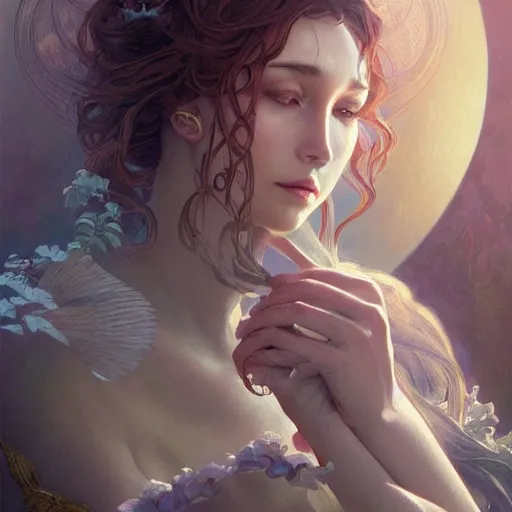 Image similar to transcendental creature, D&D, fantasy, intricate, elegant, highly detailed, digital painting, artstation, concept art, smooth, sharp focus, illustration, art by artgerm and greg rutkowski and alphonse mucha