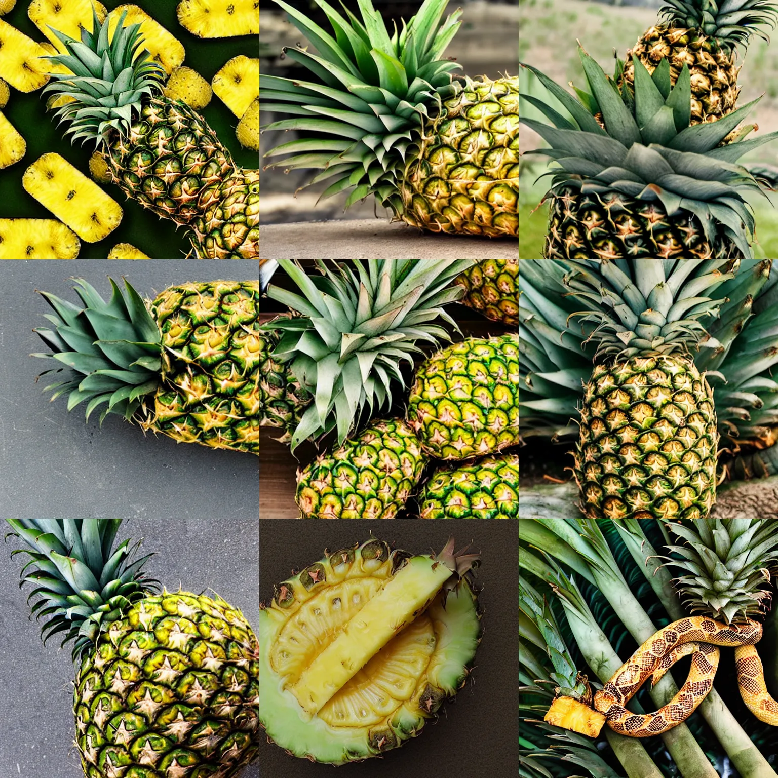 Prompt: mix between snake and pineapple