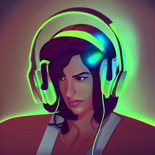 Image similar to synthwave girl wearing headphones, animated, trending on artstation, portrait