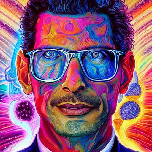 Prompt: Jeff Goldblum an extremely psychedelic experience, colorful, surreal, dramatic lighting, cosmonaut, LSD, face, detailed, intricate, elegant, highly detailed, digital painting, artstation, concept art, smooth, sharp focus, illustration, art by Sam Spratt, Dan Mumford, Artem Demura and Alphonse Mucha