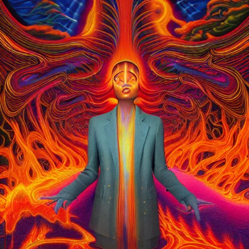 Image similar to i don't have an idea for a prompt, do you? masterpiece. accidentally tripping on dmt and acid, psychedelic experience, overwhelming psychosis of self realization and burning awakening, ultra high definition, unreal engine 5, hyperrealism, masterpiece composition, by casey weldon, barclay shaw 8 k photorealistic