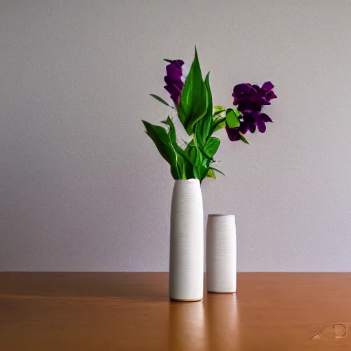 Prompt: a photo of 8k Ikebana in flower vase, wide angle, sony a7r3, ultra detail, photorealistic, in simple background