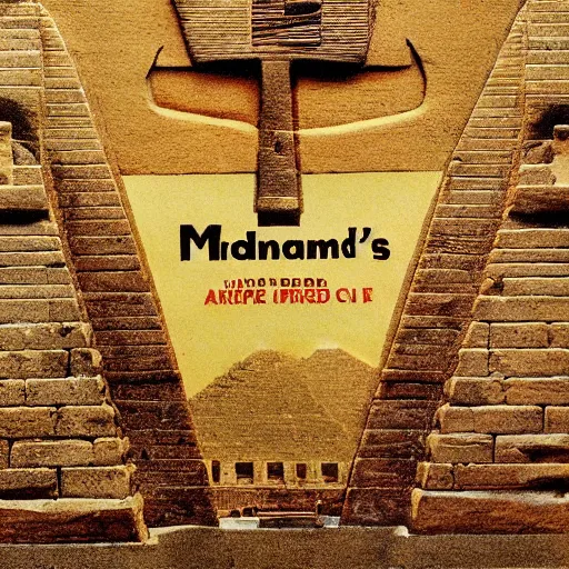 Image similar to mcdonald's ad discovered inside an ancient egyptian pyramid