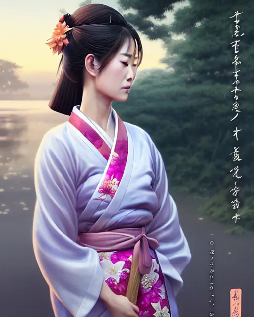 Image similar to a beautiful okinawa girl wear elegant yukata in festival | | summer night, realistic shaded, pleasant face, good looking, fine details, 4 k realistic, cryengine, realistic shaded lighting poster by greg rutkowski, magali villeneuve, artgerm, jeremy lipkin and michael garmash and rob rey