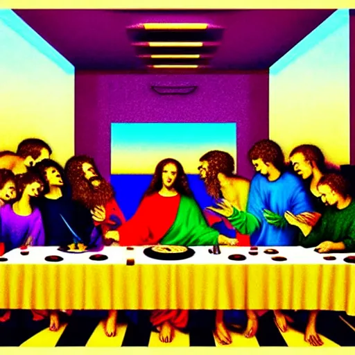 Prompt: vapourwave last supper