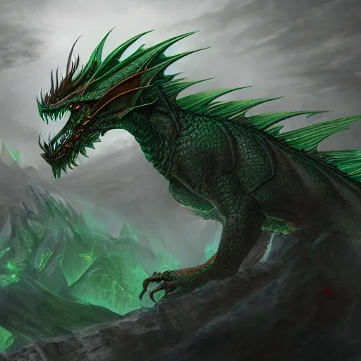 Image similar to a green dragon, digital painting, trending on artstation, matte painting, highly detailed, intricate linework