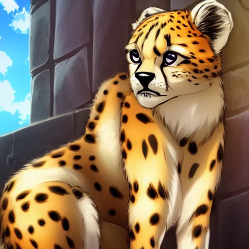 prompthunt: modern anime portrait an anthro male cheetah furry fursona in  an elegant outfit, handsome anime eyes, key anime visuals with anime  environmental background