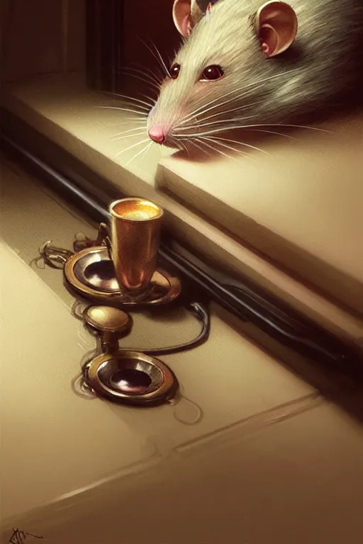 Image similar to ultra realistic illustration, an anthropomorphic rat dressed in pajamas, comfy, highly detailed, digital painting, concept art, smooth, sharp focus, art by artgerm and greg rutkowski and alphonse mucha