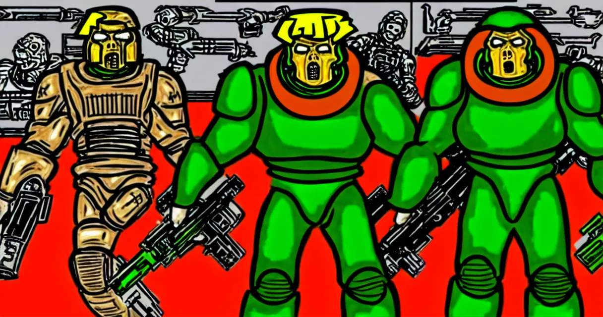 Prompt: donald trump as doomguy from old doom game, low resolution style