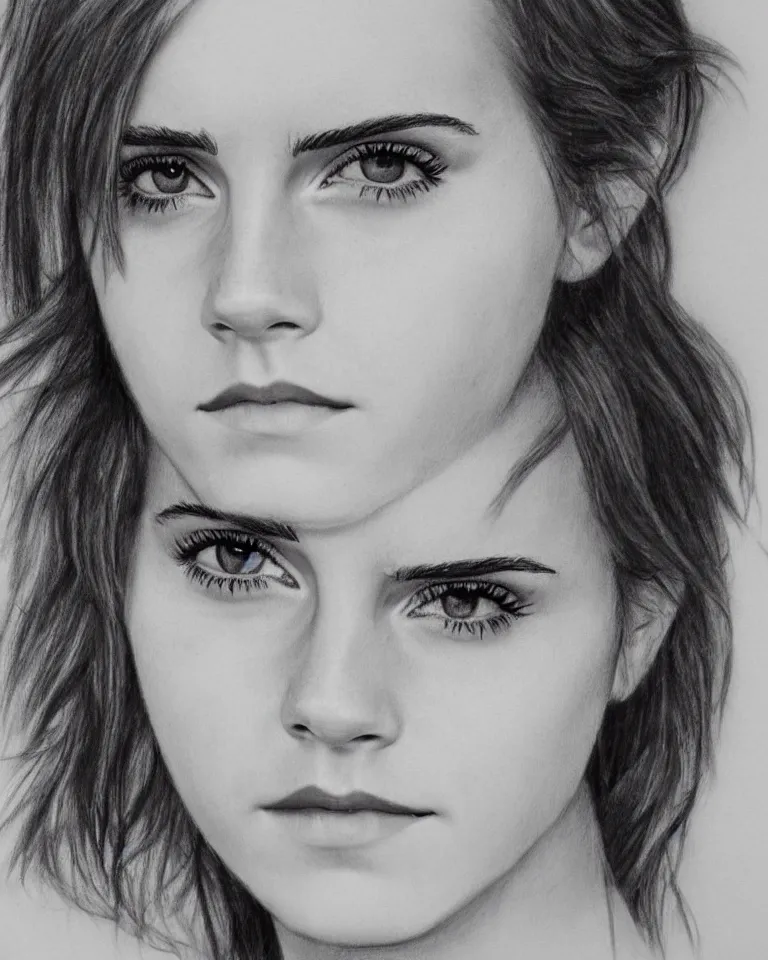 Image similar to emma watson, charcoal drawing, highly detailed