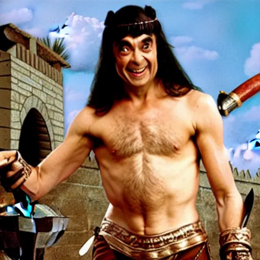 Image similar to mr. bean as conan the barbarian