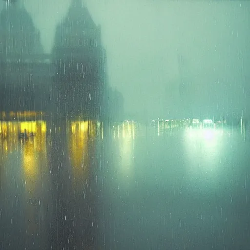 Prompt: zoomed in iphone photo rainy night in the city, reflections, double exposure, dream, by aivazovsky