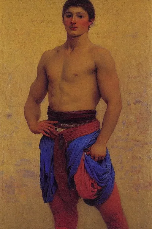 Image similar to Portrait of a young muscular Russian olympic athlete man, orientalist, victor Nizovtsev, bouguereau