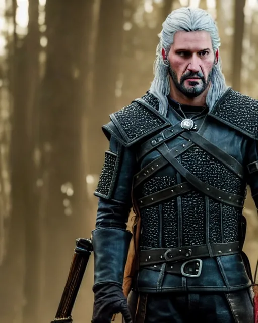 Prompt: Keanu Reevez in the role of Witcher III Gerald of Rivia, amazing short, ultra detailed