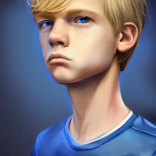 Prompt: a detailed full body portrait of a blonde boy with blue eyes, digital concept art illustration, incredibly detailed and realistic, 8 k, sharp focus