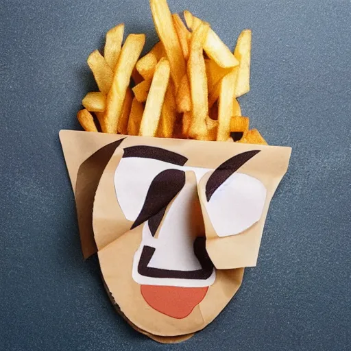 Image similar to photo of [ a french fry chip ] shaped like stephen fry as a hybrid intercross mix