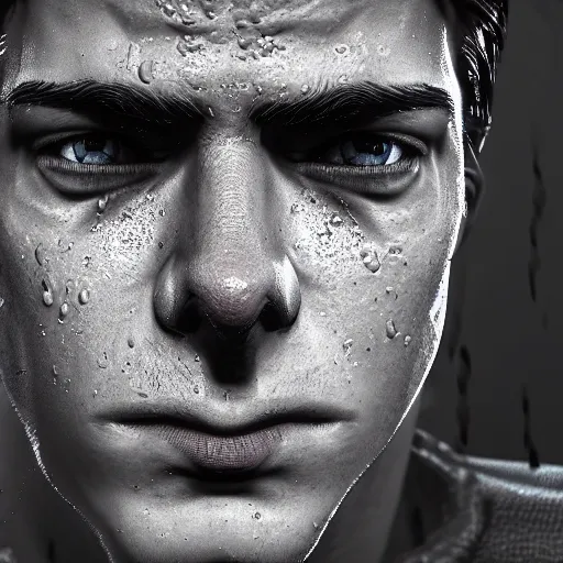 Image similar to Peter Parker as Spiderman , wet face , heavy rain ,dramatic, intricate, highly detailed, concept art, smooth, sharp focus, illustration, Unreal Engine 5, 8K