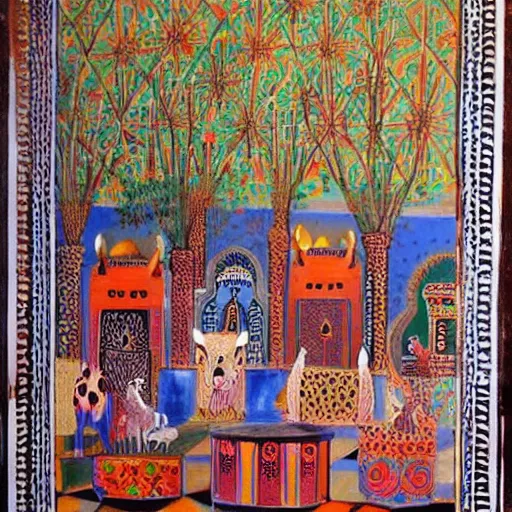 Prompt: moroccan painting of animals