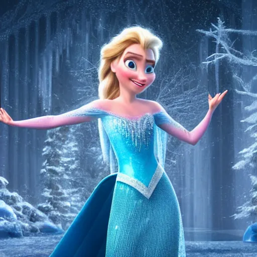 Image similar to Nicolas Cage playing Elsa in Frozen (2013), film still, photo