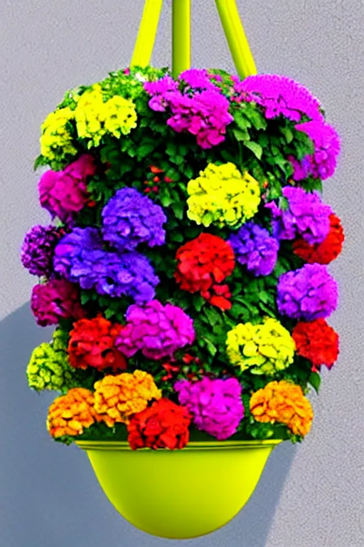 Prompt: vibrant colorful hanging flower baskets dribbble