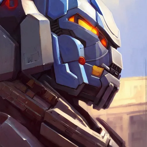 Image similar to greg manchess portrait painting of optimus prime as overwatch character, medium shot, asymmetrical, profile picture, organic painting, sunny day, matte painting, bold shapes, hard edges, street art, trending on artstation, by huang guangjian and gil elvgren and sachin teng