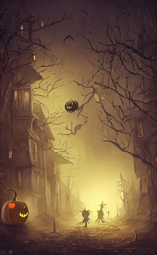 Image similar to a creepy and eery Halloween setting, with Jack o lanterns on the street and shadow figures lurking about, dynamic lighting, photorealistic fantasy concept art, stunning visuals, creative, cinematic, ultra detailed, trending on art station, spooky vibe