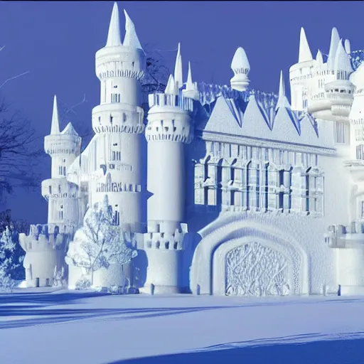 Prompt: Photo of a beautiful castle made of Ice designed by Zaha Hadid HD photorealistic