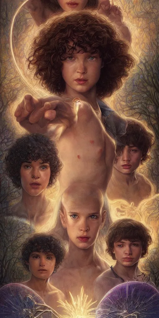 Prompt: epic masterpiece stranger things, beautiful face and flawless skin, perfect hands by Edgar Maxence and Ross Tran and Michael Whelan, Boris Vallejo, Luis Royo, Frank Frazetta, Brom, Lorenzo Sperlonga, Gred Rutkowsky